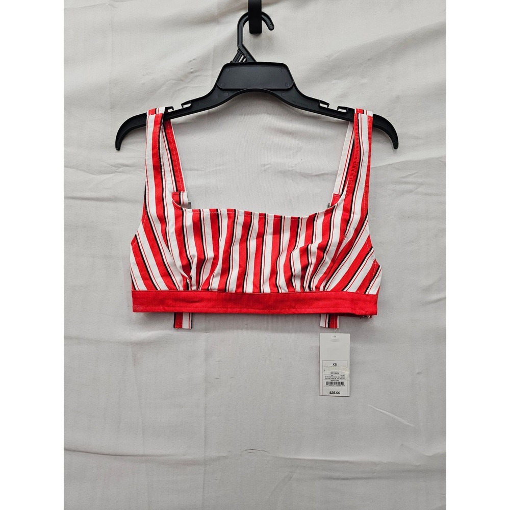 Rosie Assoulin Womens Striped Square Neck Bralette Top Red Cotton Casual Size XS